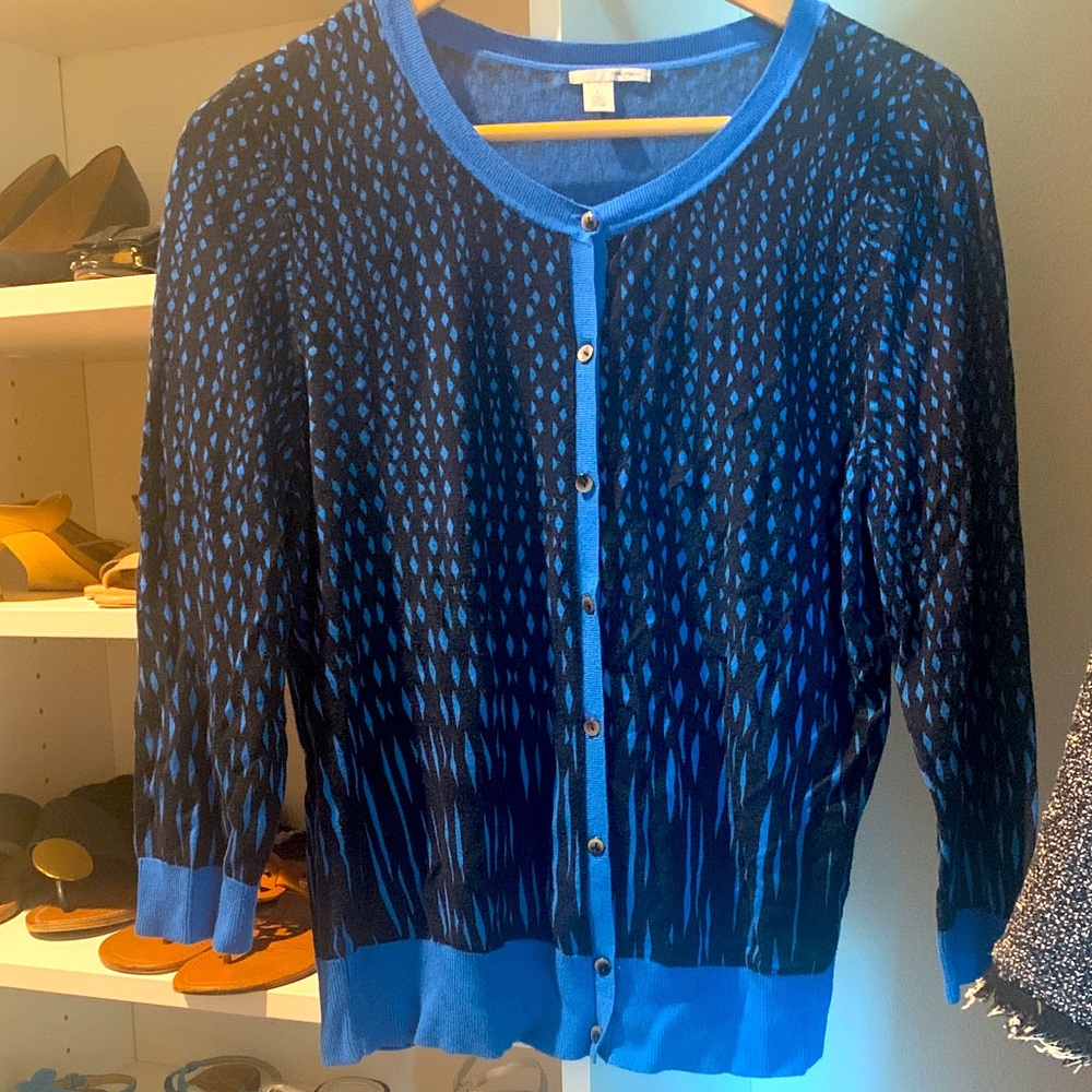 Halogen Vibrant Blue & Black 3/4 Sleeved Cardigan Sweater